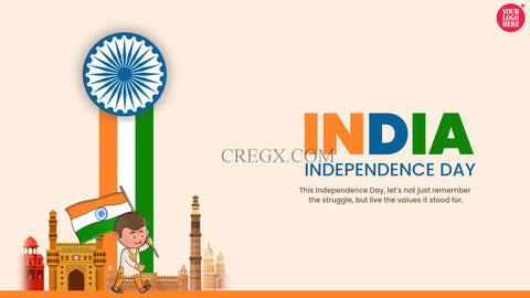 Independence Day celebration video with a child holding an Indian flag and the historical Indian monuments in the background.